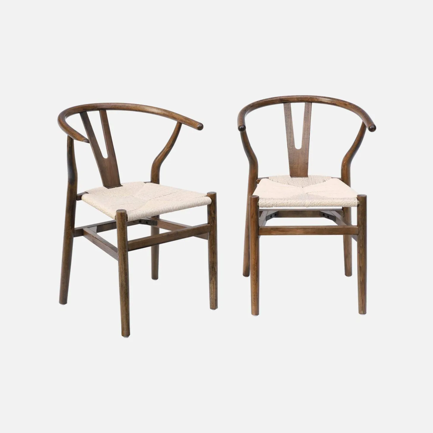 2er-Set Holzstühle mit Sitzfläche aus Seilbespannung