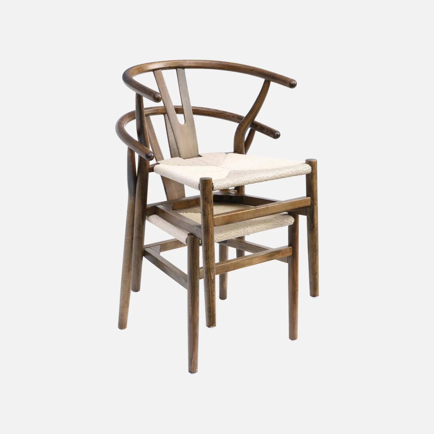 2er-Set Holzstühle mit Sitzfläche aus Seilbespannung