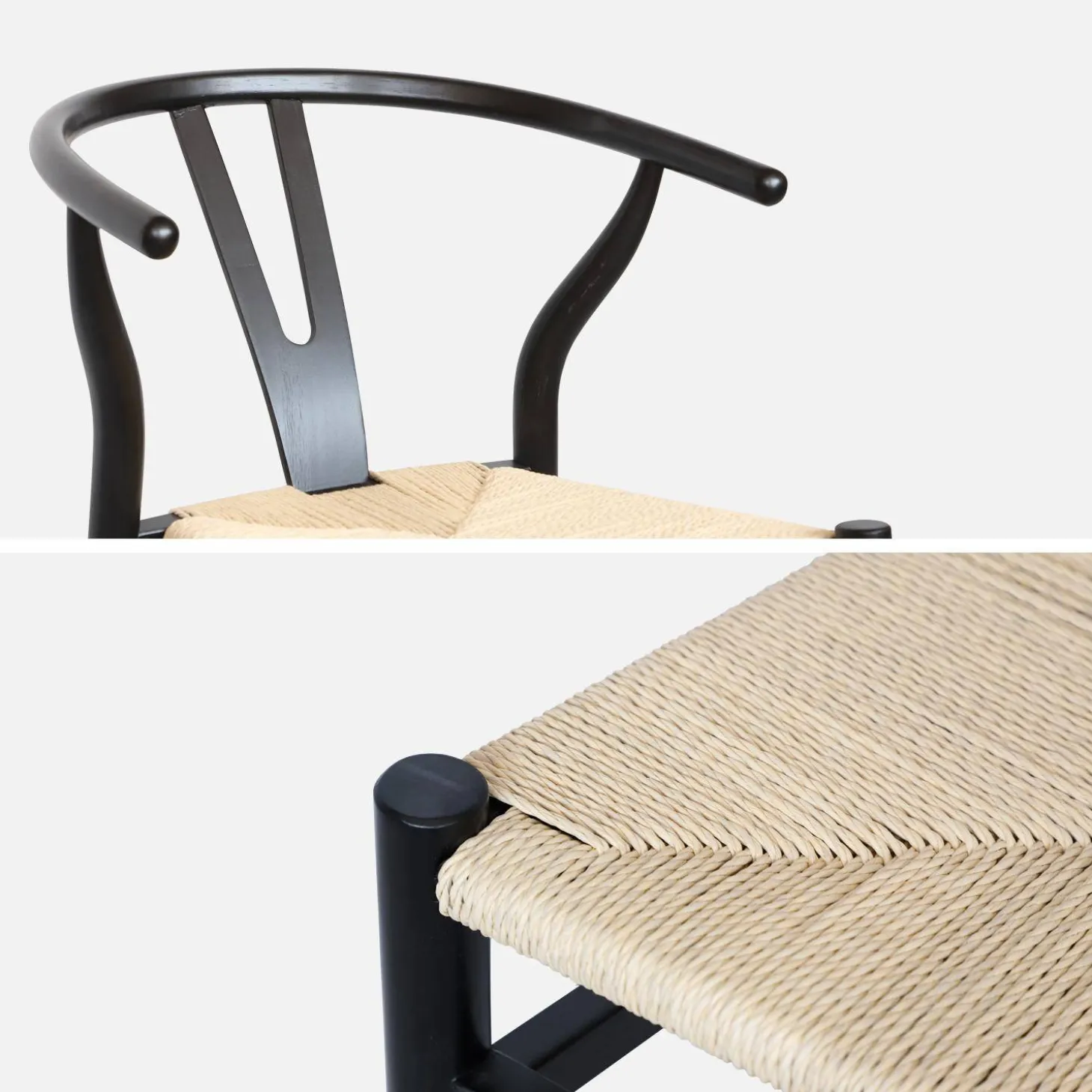 2er-Set Holzstühle mit Sitzfläche aus Seilbespannung