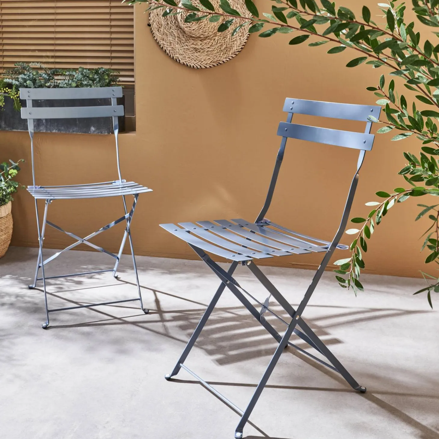 2er-Set klappbare Gartenstühle aus Stahl