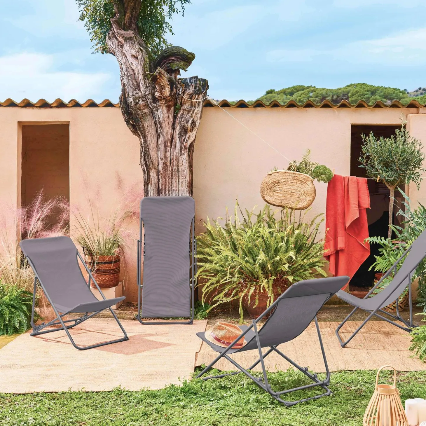 4er-Set klappbare Liegestühle für den Garten