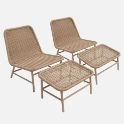 2er-Set Liegesessel und Fußhocker aus Aluminium mit Seilbespannung