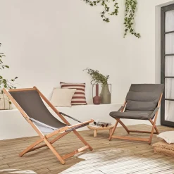 2er Set Liegestühle aus Holz, klappbar, gepolsterte Sitzfläche