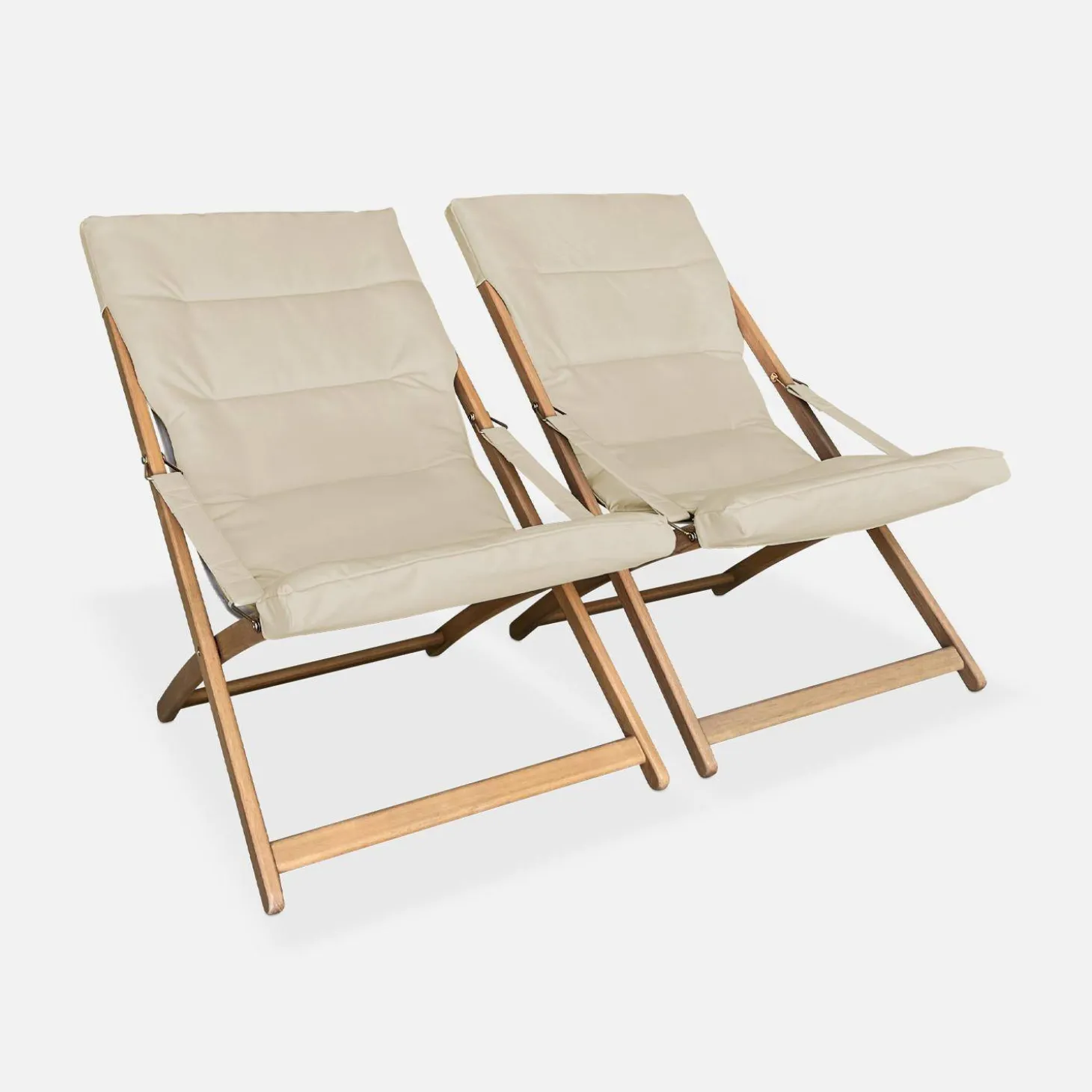 2er Set Liegestühle aus Holz, klappbar, gepolsterte Sitzfläche