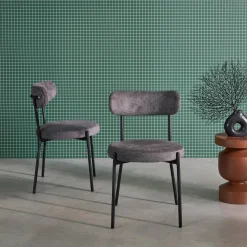 2er-Set Metallstühle mit Chenille-Bezug