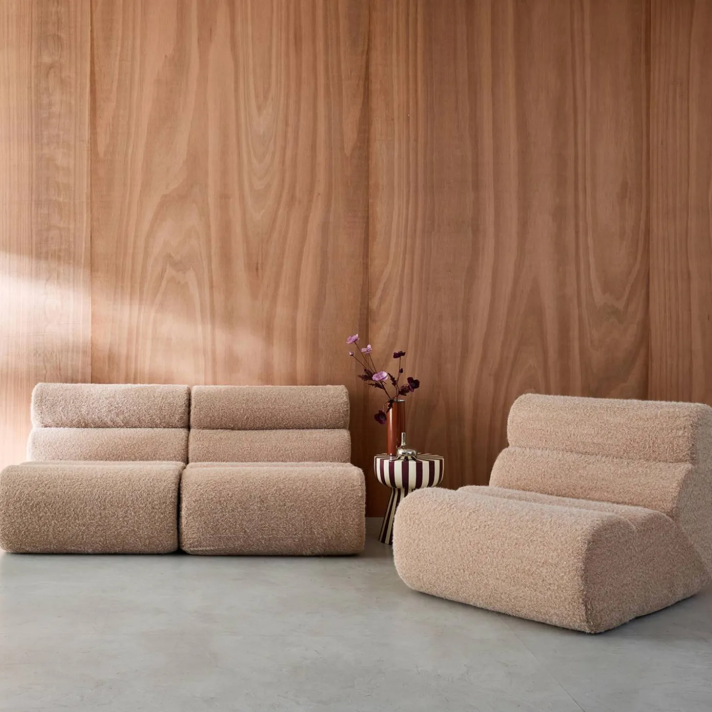 3er-Set modulare Lounge-Sessel mit Bezug im Alpaka-Look