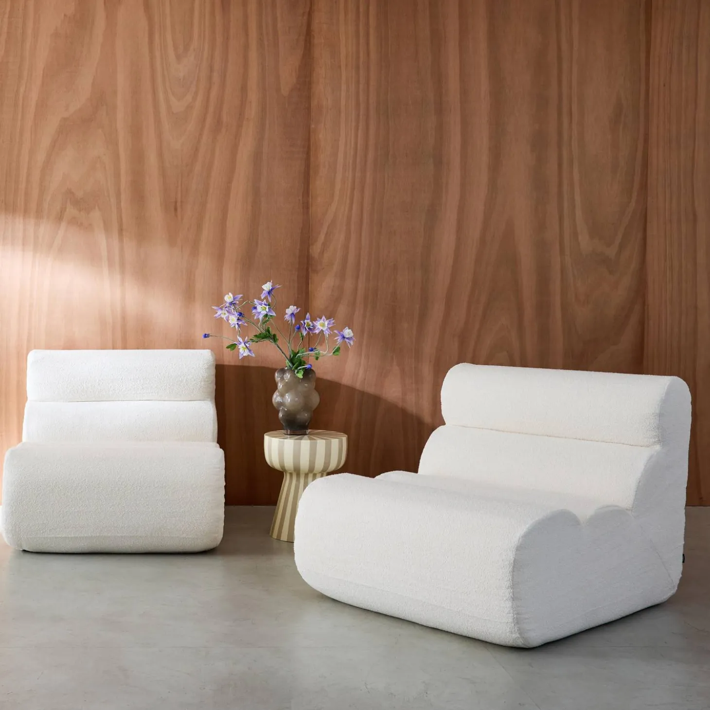 2er-Set modulare Lounge-Sessel mit strukturiertem Bouclé-Bezug