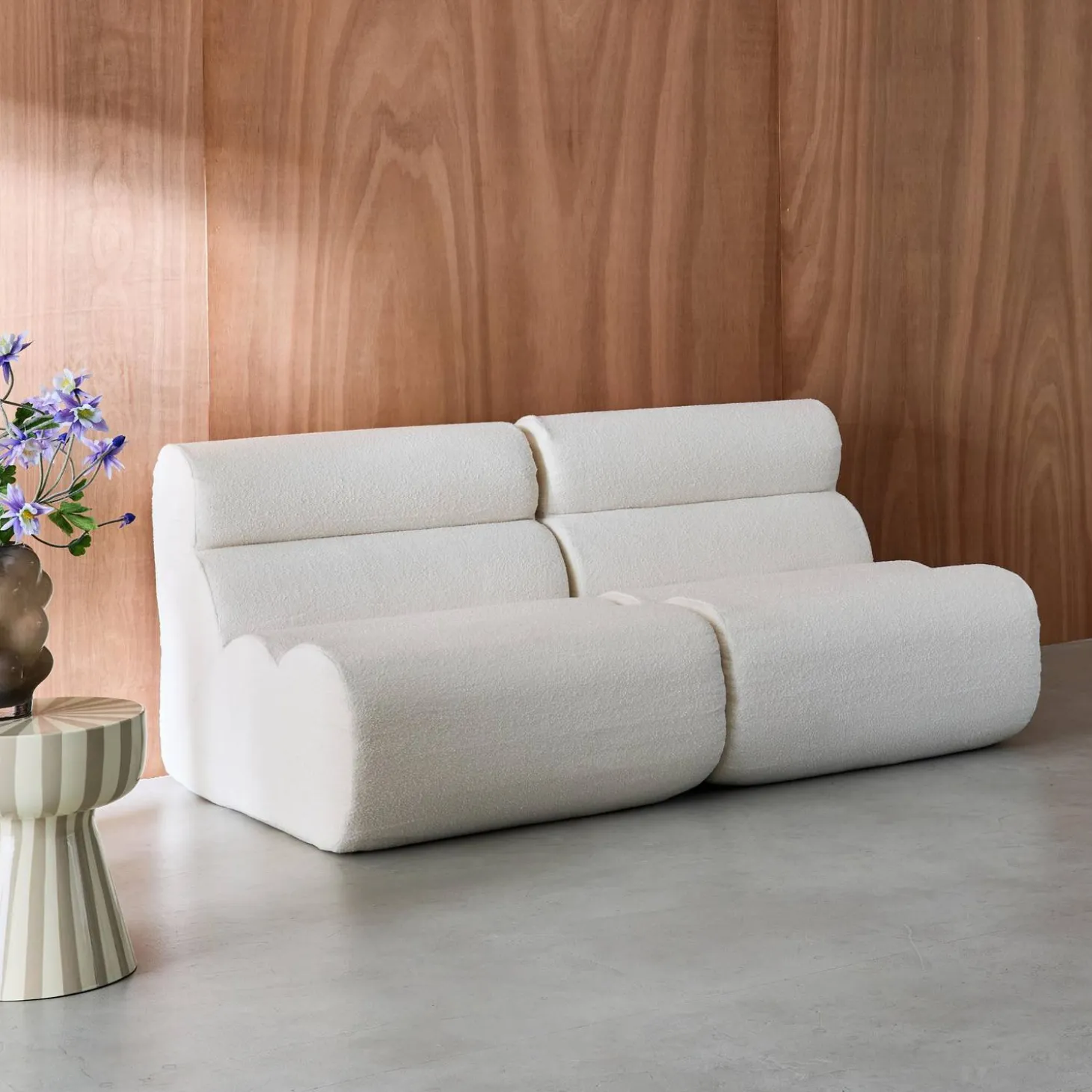 2er-Set modulare Lounge-Sessel mit strukturiertem Bouclé-Bezug