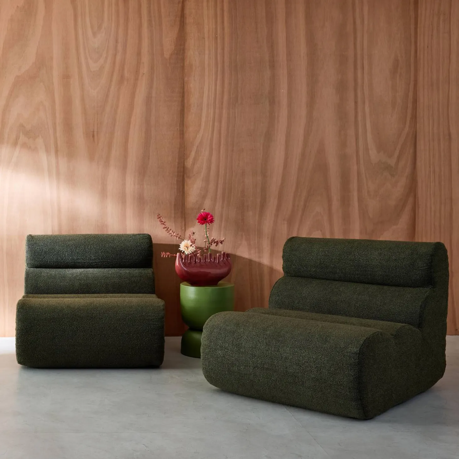 2er-Set modulare Lounge-Sessel mit strukturiertem Bouclé-Bezug