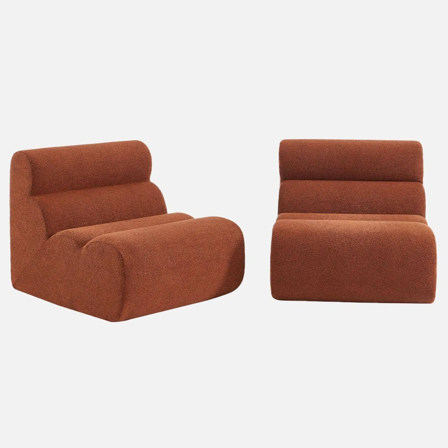 2er-Set modulare Lounge-Sessel mit strukturiertem Bouclé-Bezug