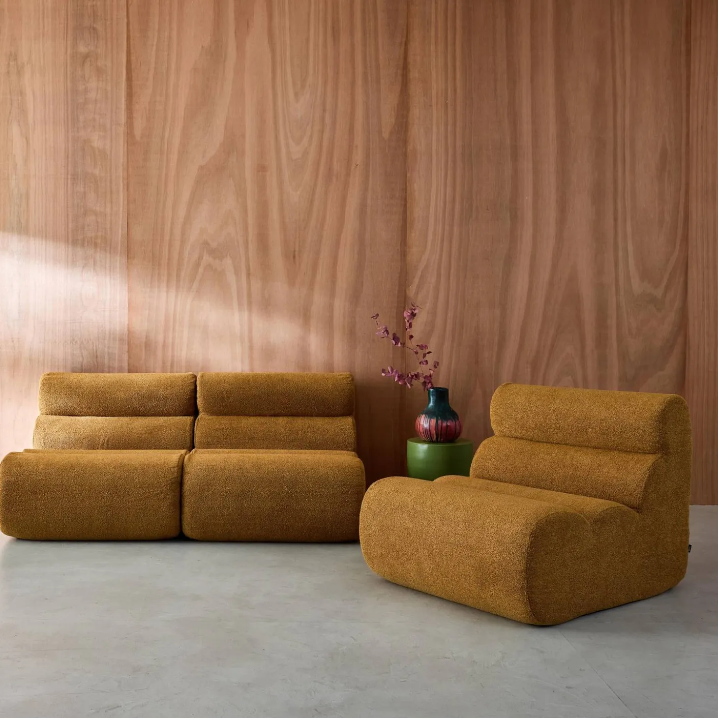 3er-Set modulare Lounge-Sessel mit strukturiertem Bouclé-Bezug