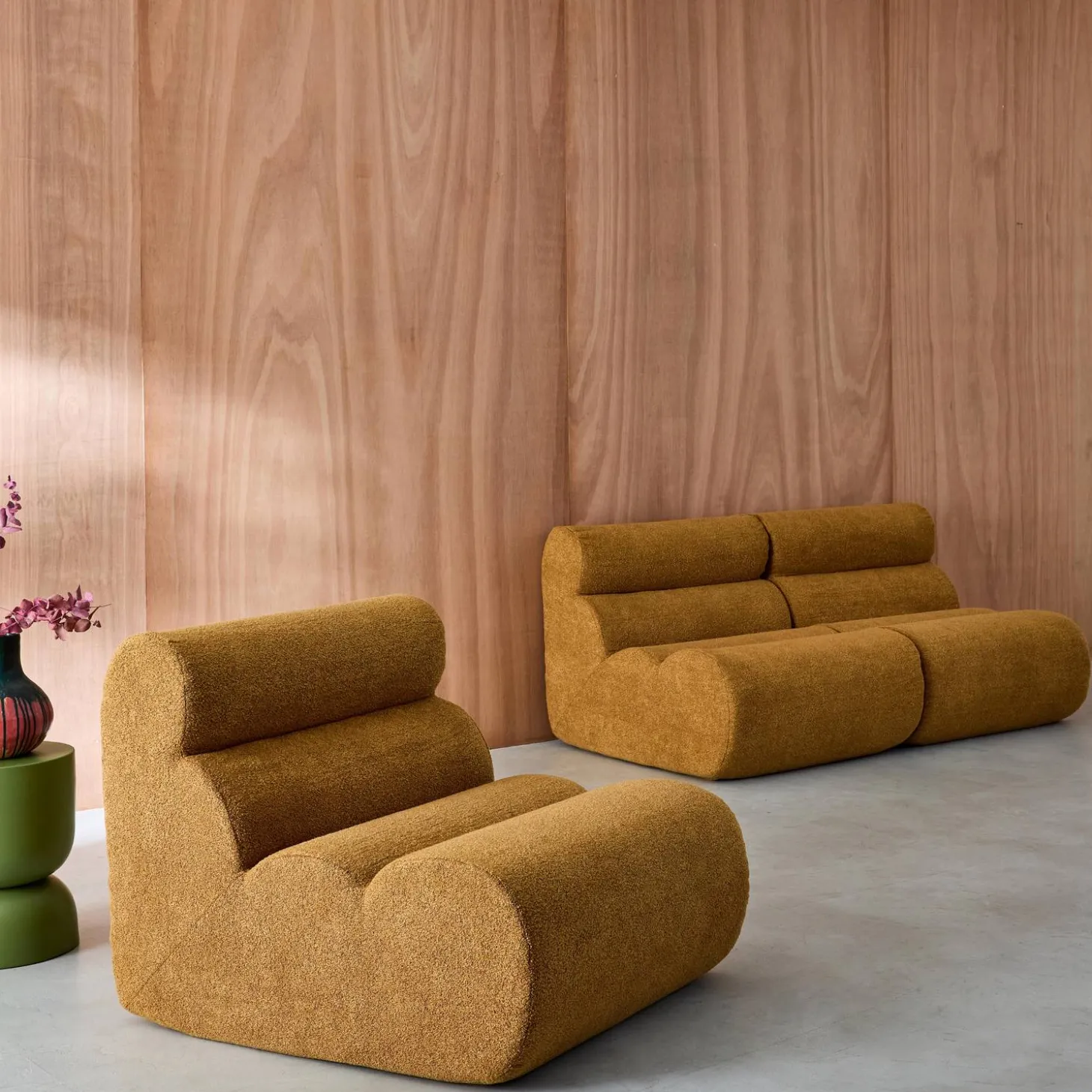 3er-Set modulare Lounge-Sessel mit strukturiertem Bouclé-Bezug