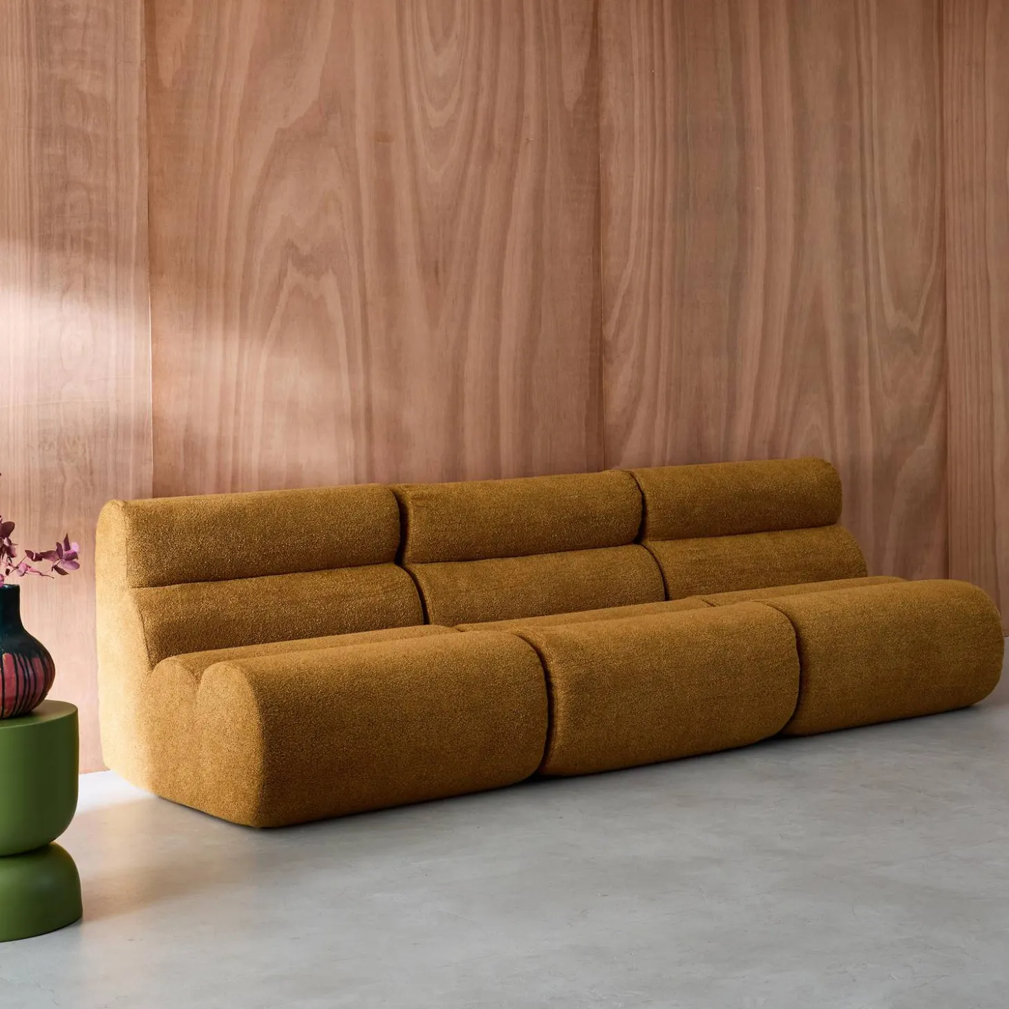3er-Set modulare Lounge-Sessel mit strukturiertem Bouclé-Bezug