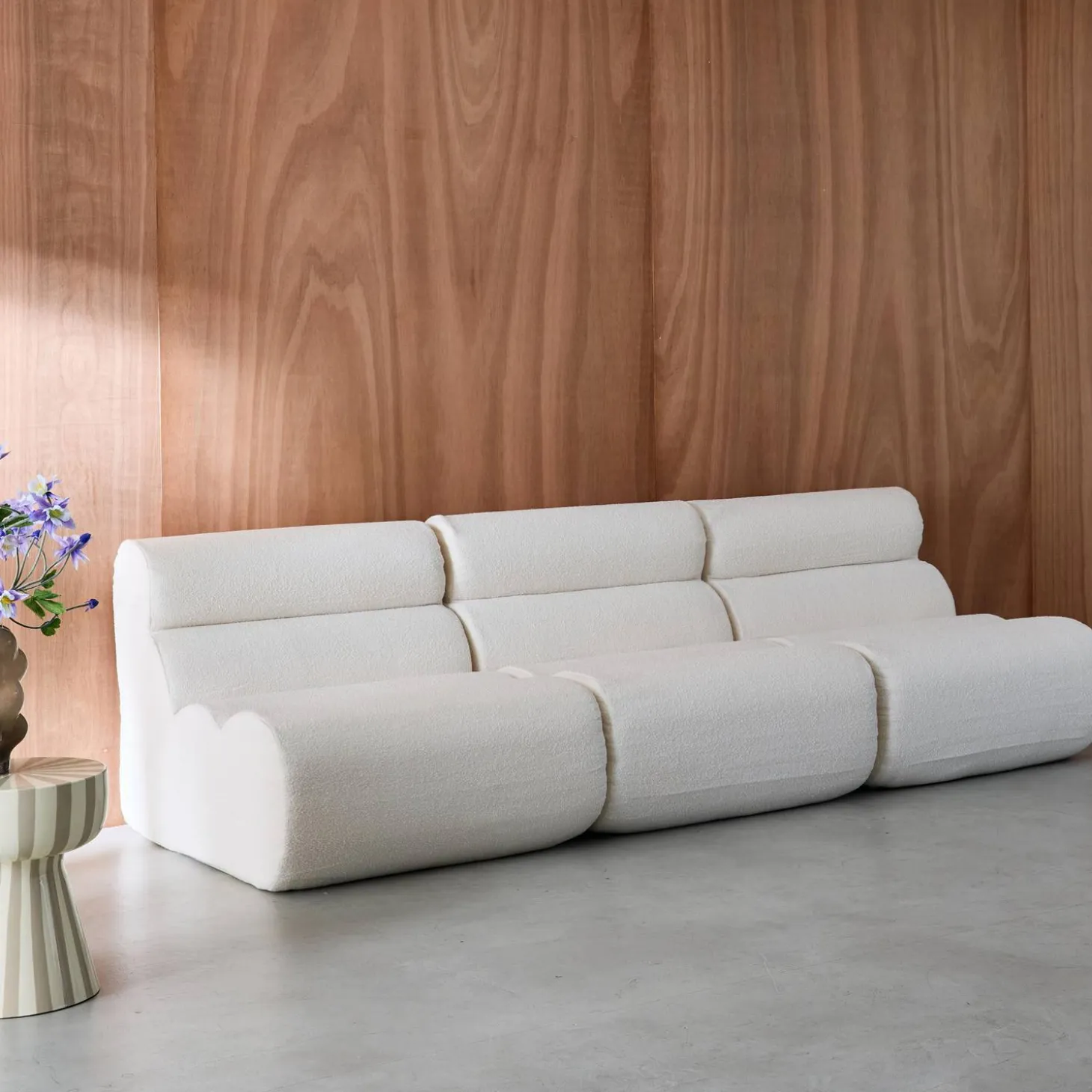 3er-Set modulare Lounge-Sessel mit strukturiertem Bouclé-Bezug