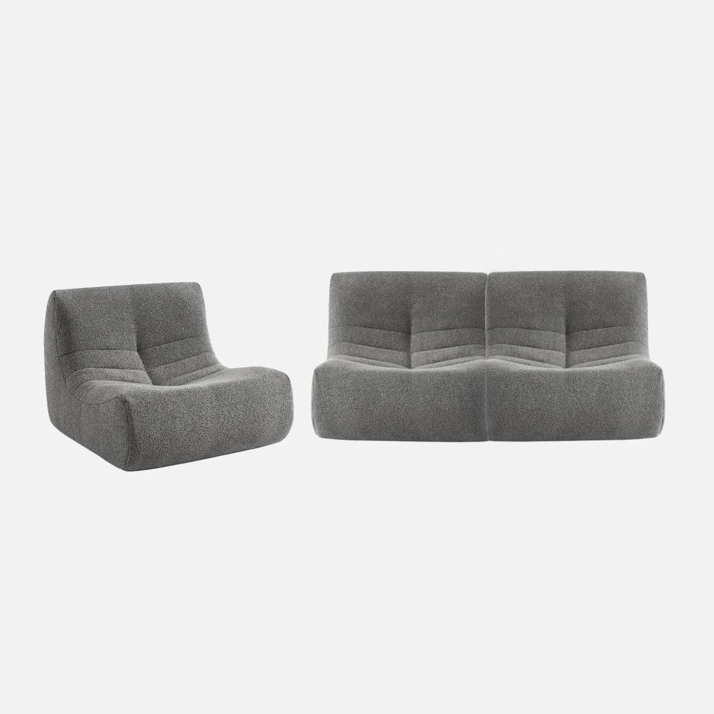 3er-Set modulare 1-Sitzer Sessel mit strukturiertem Bouclé-Bezug