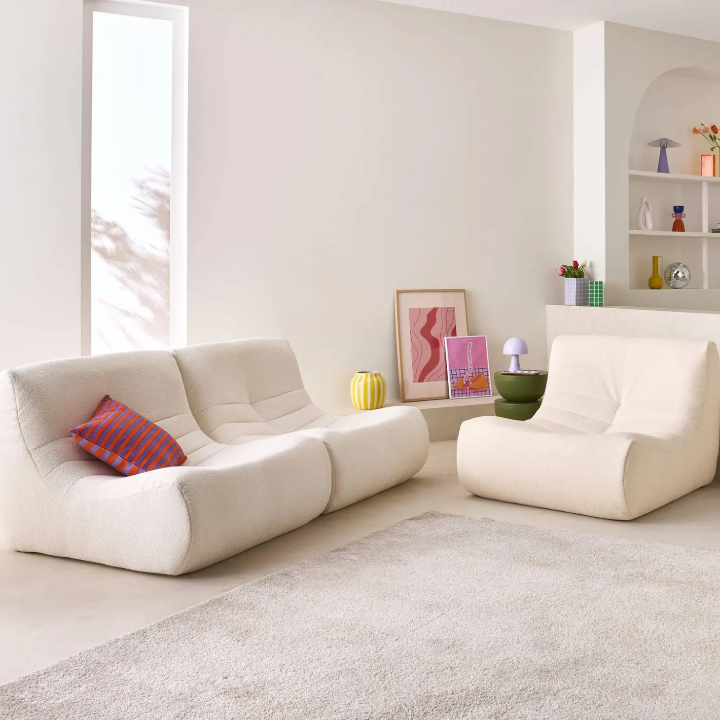 3er-Set modulare 1-Sitzer Sessel mit strukturiertem Bouclé-Bezug