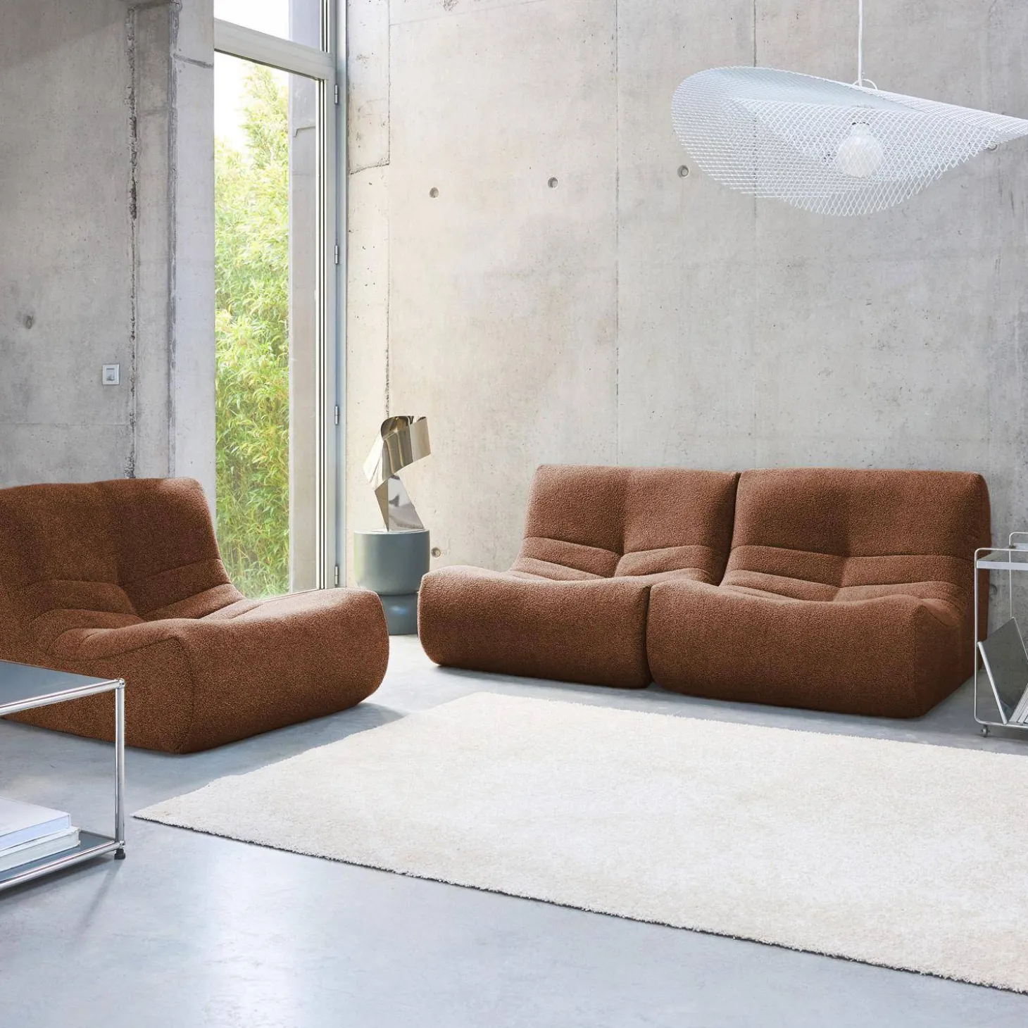 3er-Set modulare 1-Sitzer Sessel mit strukturiertem Bouclé-Bezug
