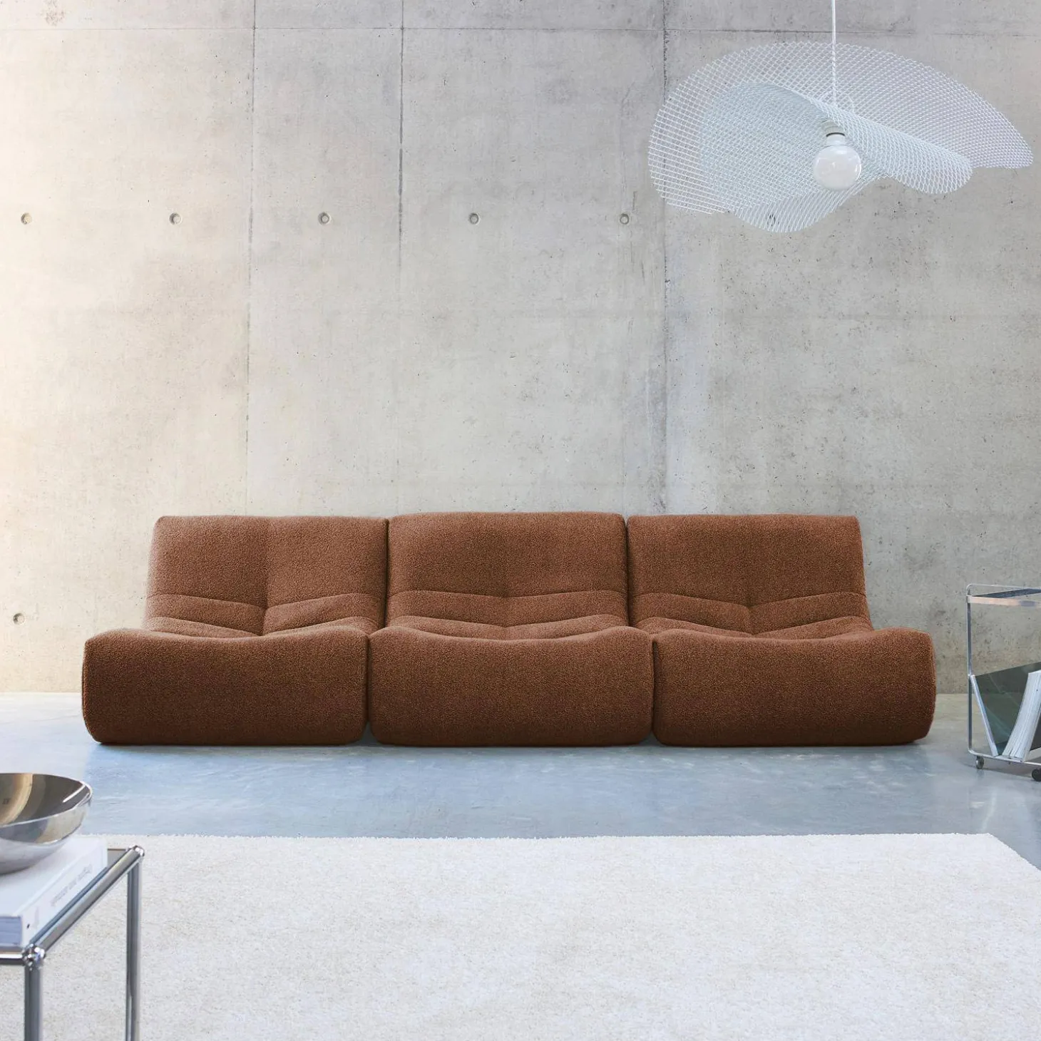 3er-Set modulare 1-Sitzer Sessel mit strukturiertem Bouclé-Bezug