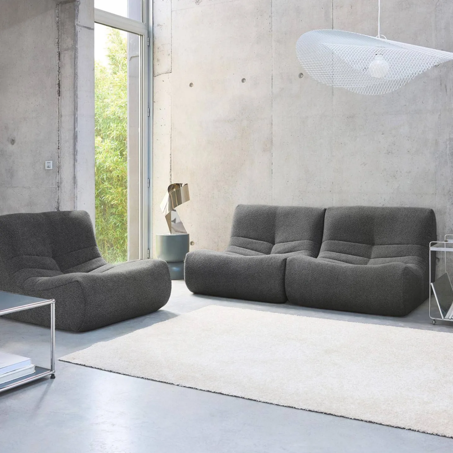 3er-Set modulare 1-Sitzer Sessel mit strukturiertem Bouclé-Bezug