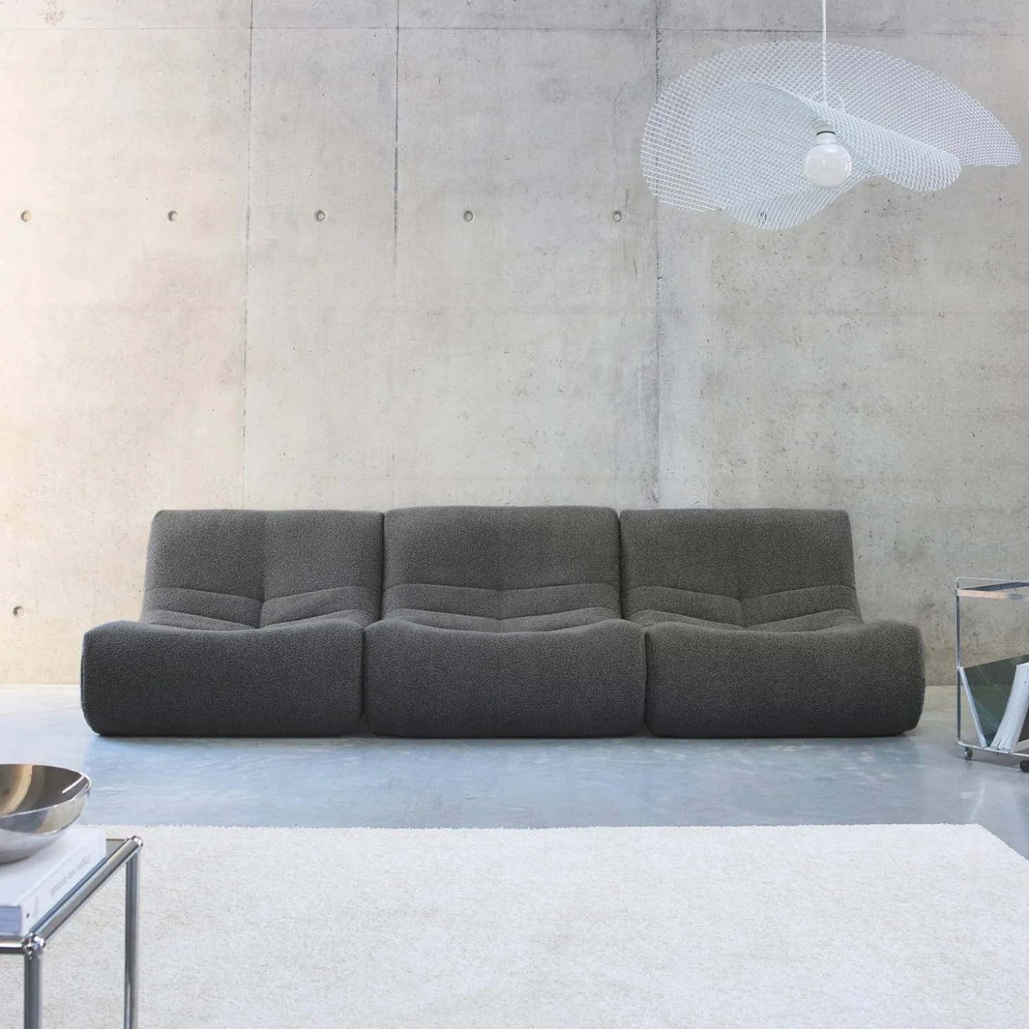 3er-Set modulare 1-Sitzer Sessel mit strukturiertem Bouclé-Bezug