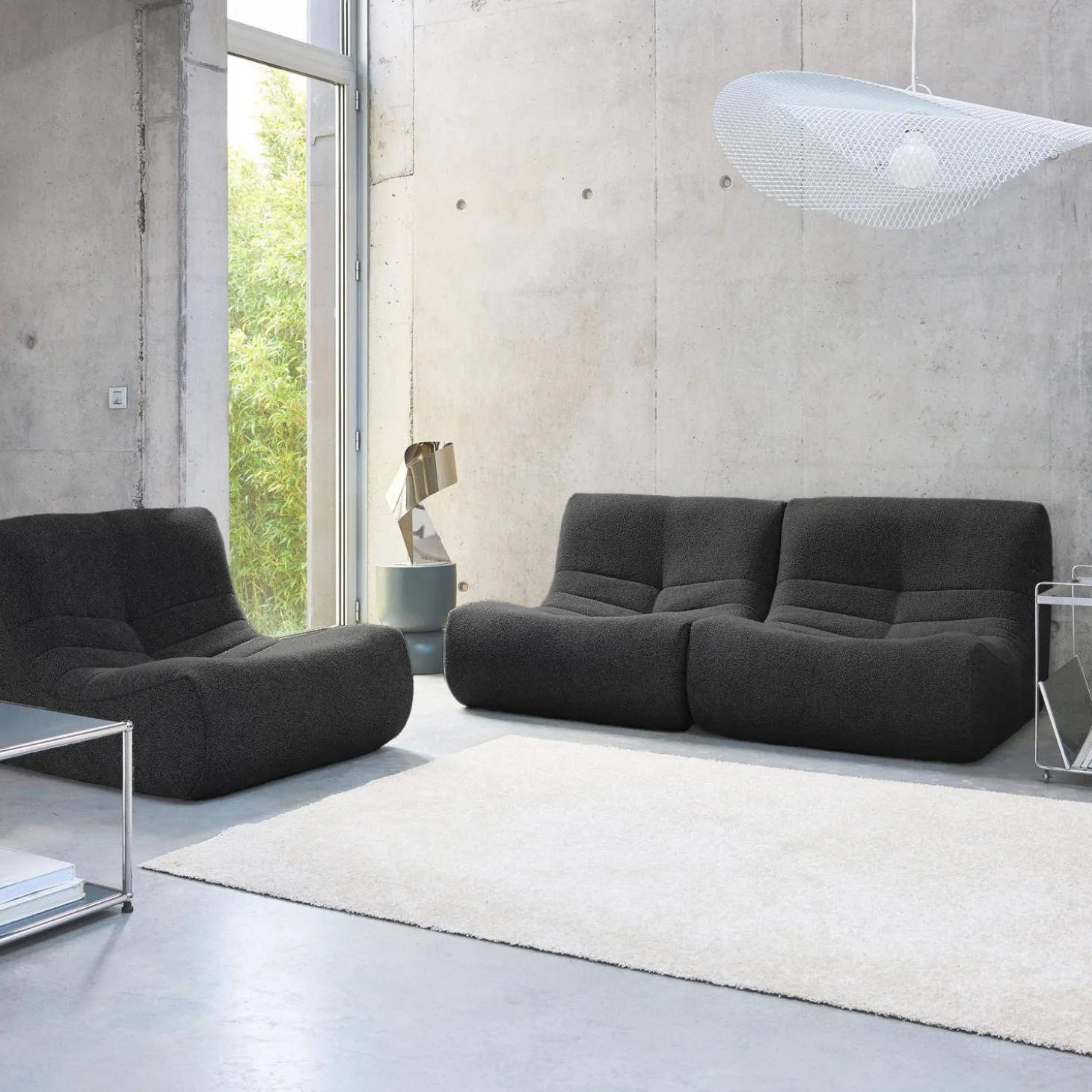 3er-Set modulare 1-Sitzer Sessel mit strukturiertem Bouclé-Bezug