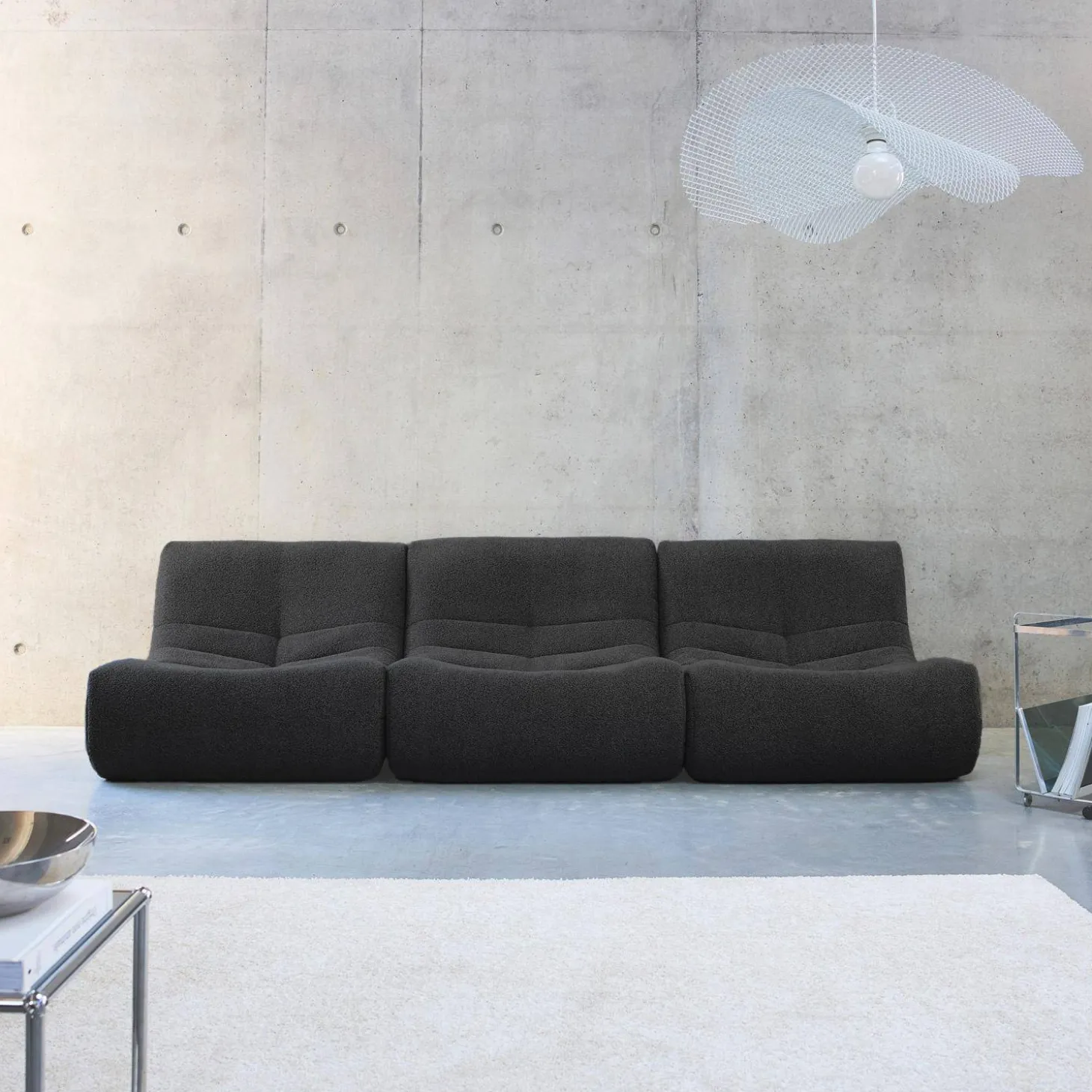 3er-Set modulare 1-Sitzer Sessel mit strukturiertem Bouclé-Bezug