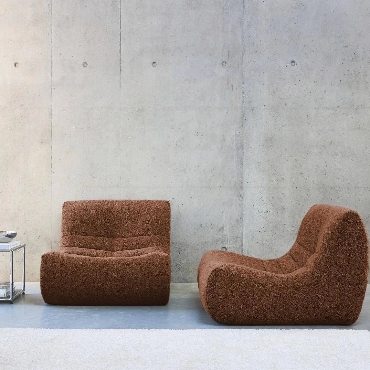 2er-Set modulare 1-Sitzer Sessel mit strukturiertem Bouclé-Bezug