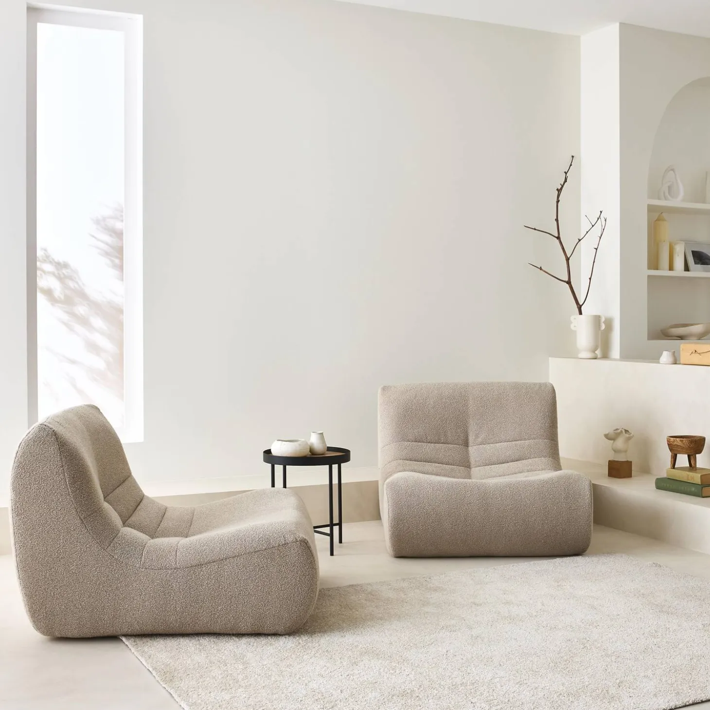 2er-Set modulare 1-Sitzer Sessel mit strukturiertem Bouclé-Bezug