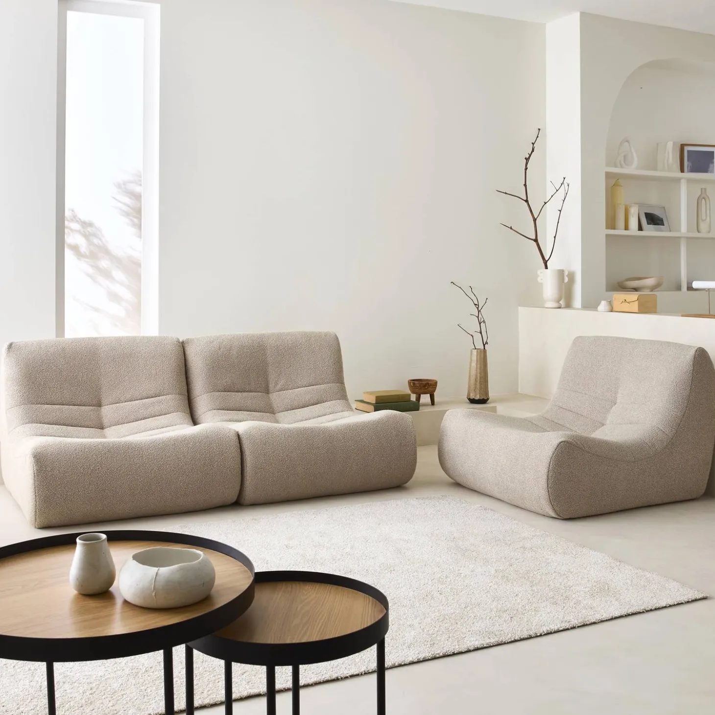 3er-Set modulare 1-Sitzer Sessel mit strukturiertem Bouclé-Bezug