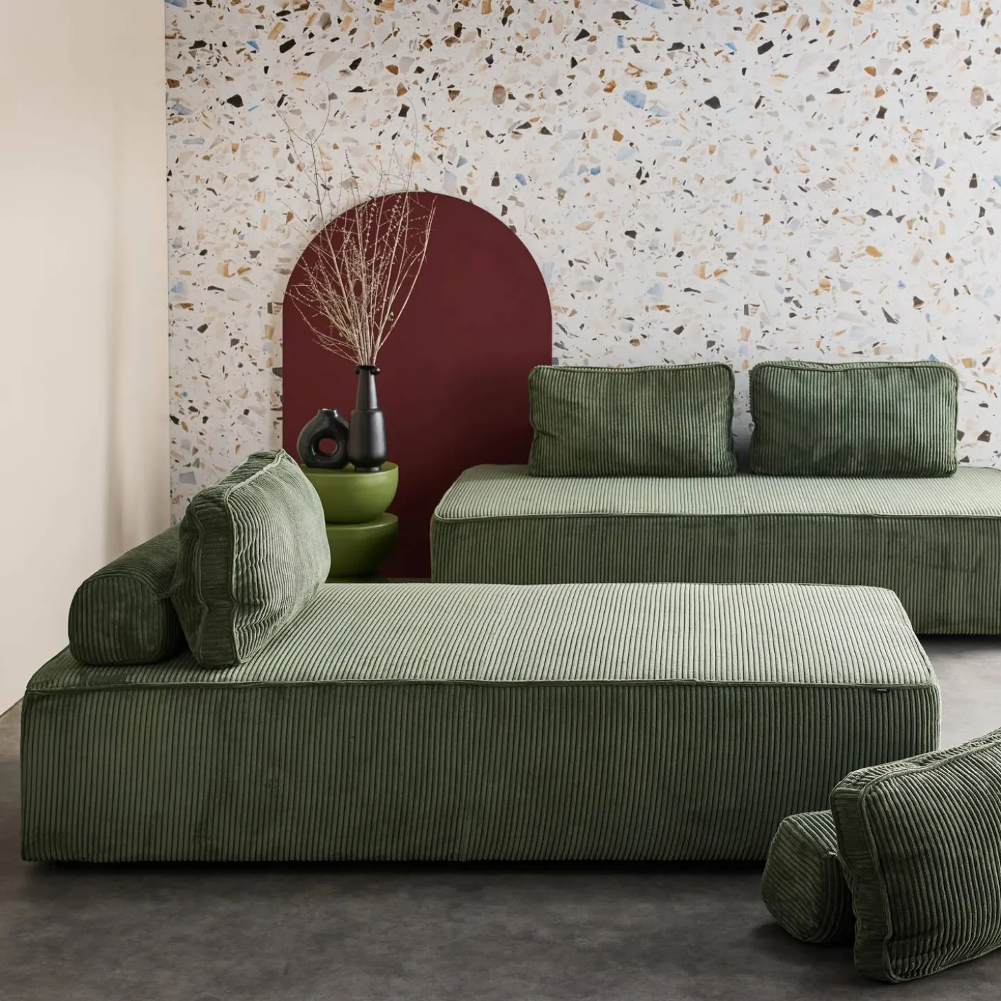 2er-Set modulare 2-Sitzer Sofas mit Cordbezug