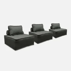 3er Set modulierbare Sessel ohne Armlehne, kapitoniert und mit Paspeln