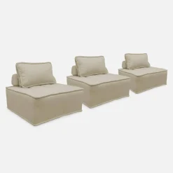 3er Set modulierbare Sessel ohne Armlehne, kapitoniert und mit Paspeln