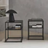 2er Set Nachttische aus schwarzem Metall mit Regal