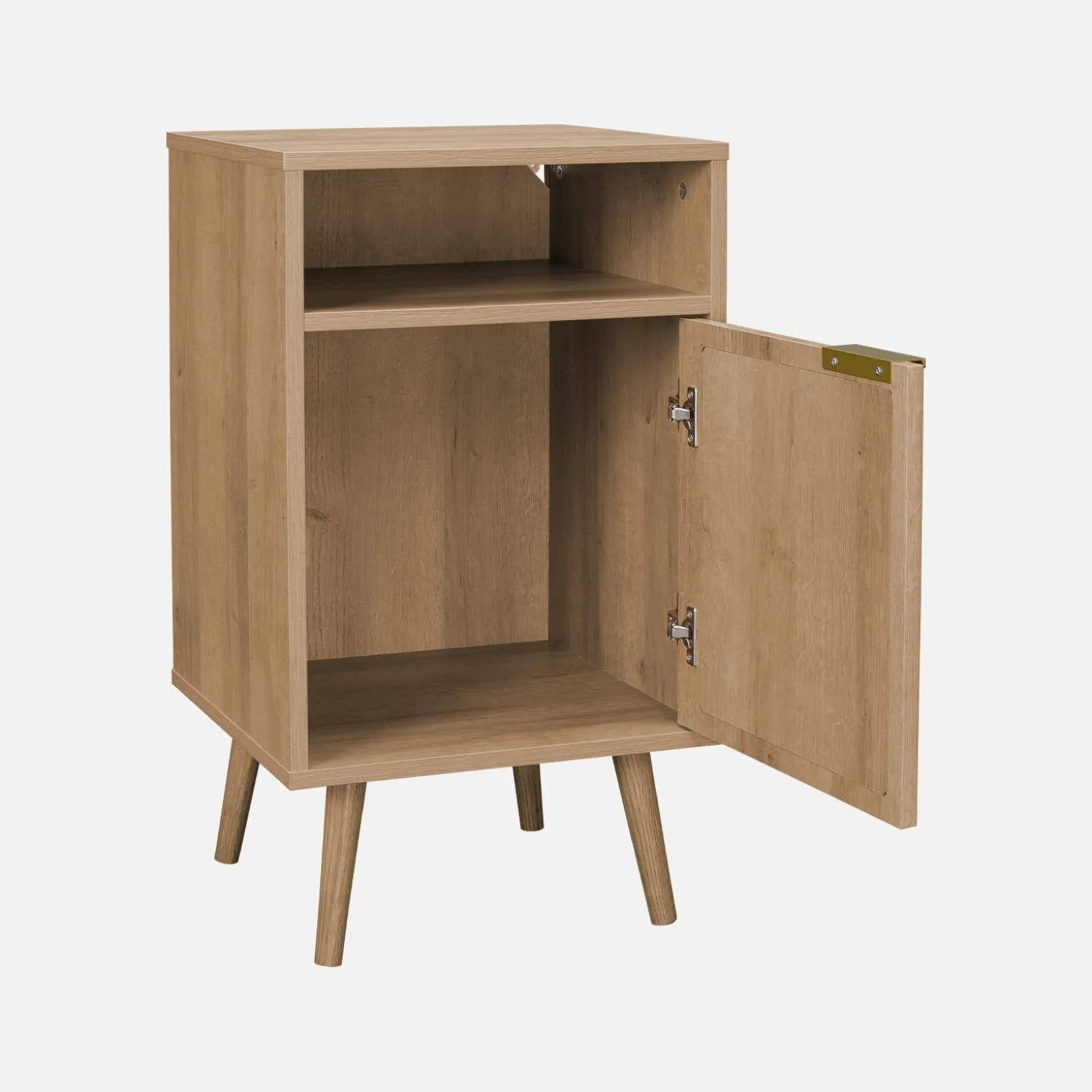 2er Set Nachttische mit Holzdekor und abgerundetem Rattan-Geflecht