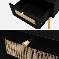 2er-Set Nachttische mit Holzlook und Rattan-Geflecht