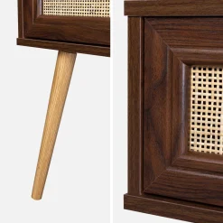 2er-Set Nachttische mit Holzlook und Rattan-Geflecht