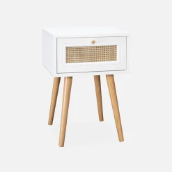 2er-Set Nachttische mit Holzlook und Rattan-Geflecht