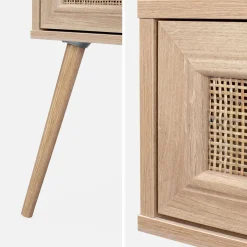 2er-Set Nachttische mit Holzlook und Rattan-Geflecht