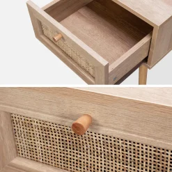 2er-Set Nachttische mit Holzlook und Rattan-Geflecht