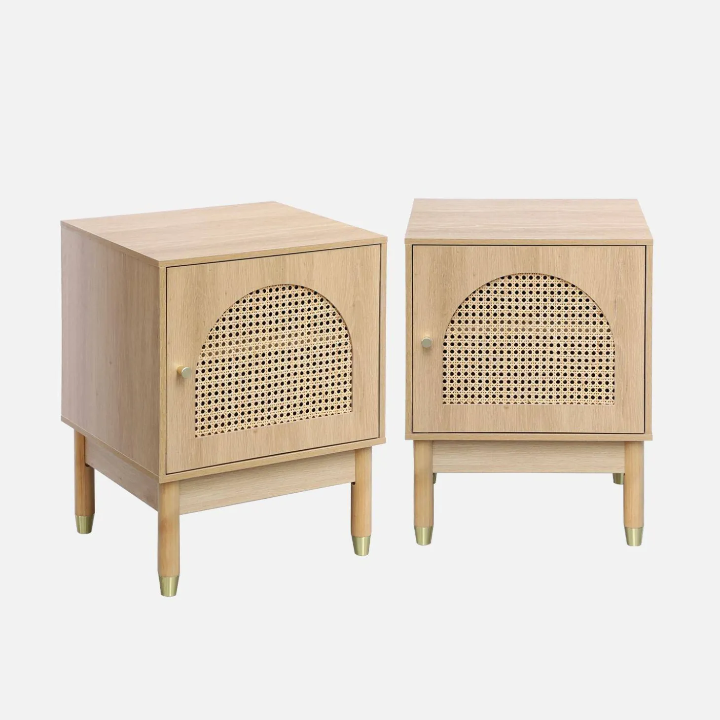 2er-Set Nachttische mit Rattan-Geflecht und 1 Tür
