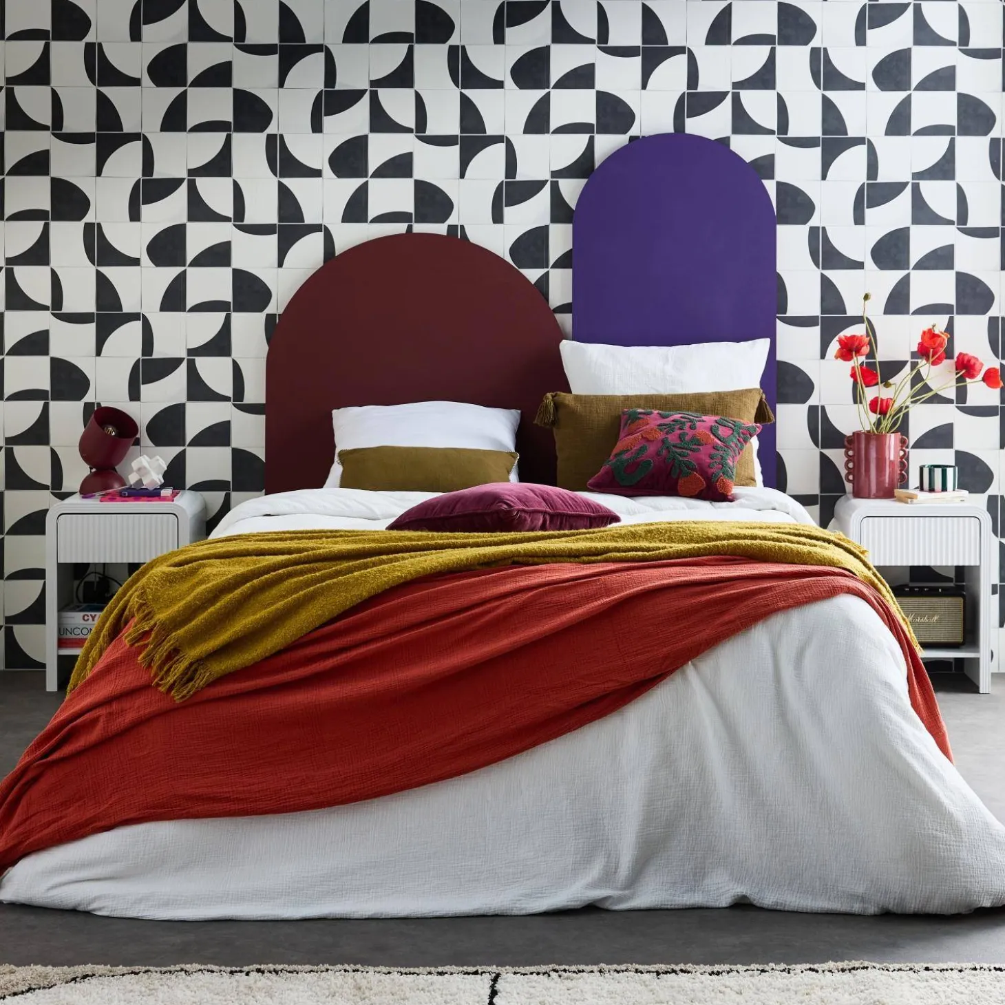 2er-Set Nachttisch mit geriffeltem Holzlook 1 Schublade, 1 Regal