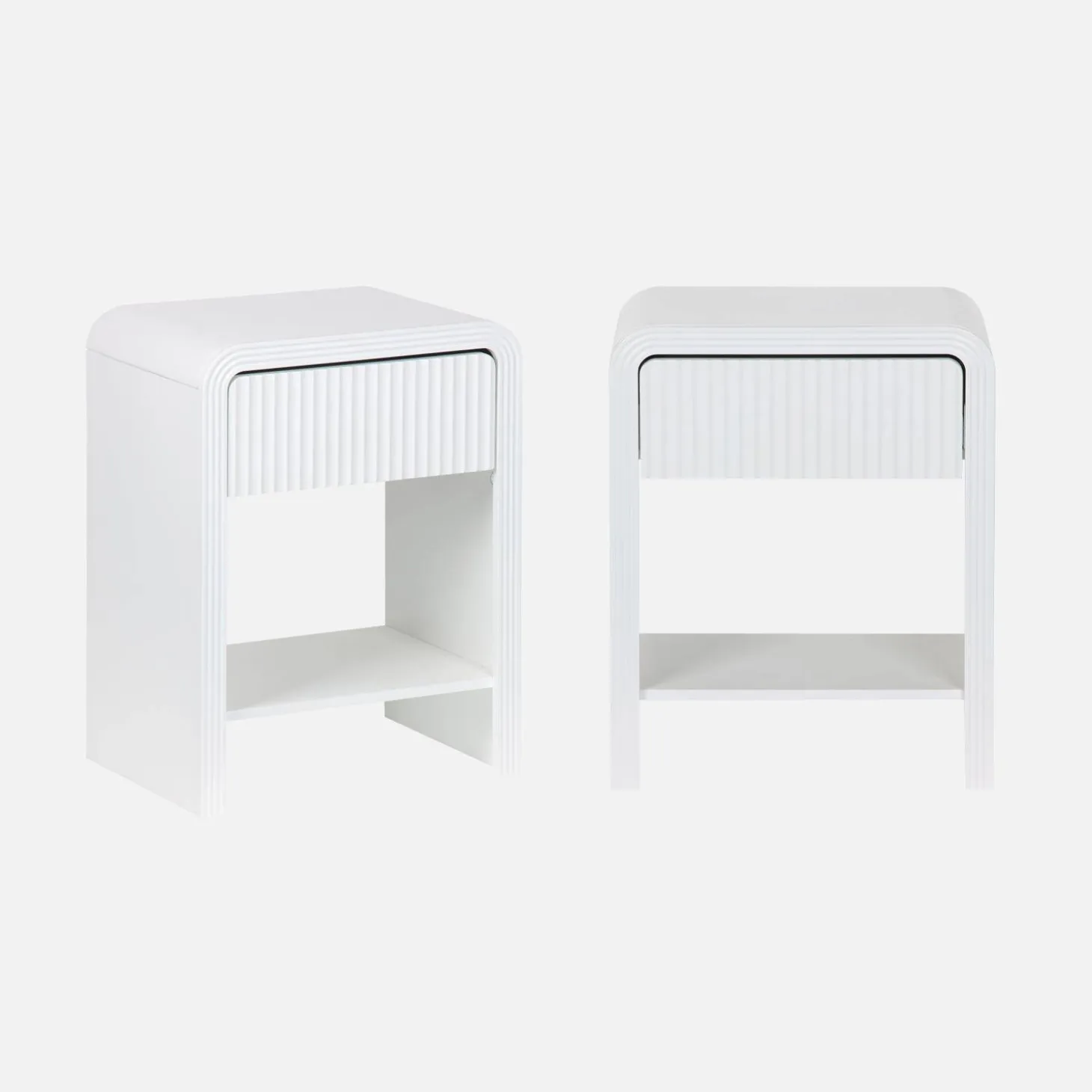 2er-Set Nachttisch mit geriffeltem Holzlook 1 Schublade, 1 Regal