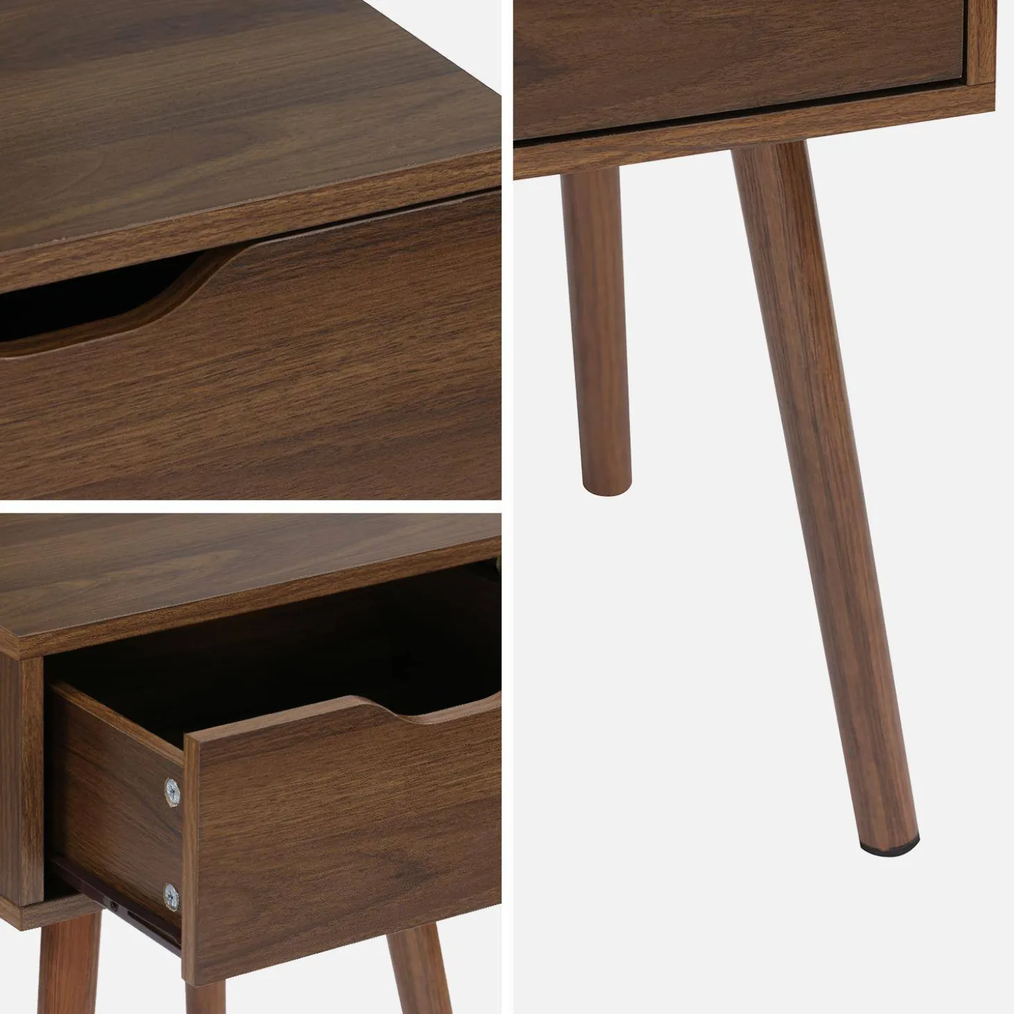 2er-Set Nachttisch mit nussfarbenem Holzdekor, 1 Schublade