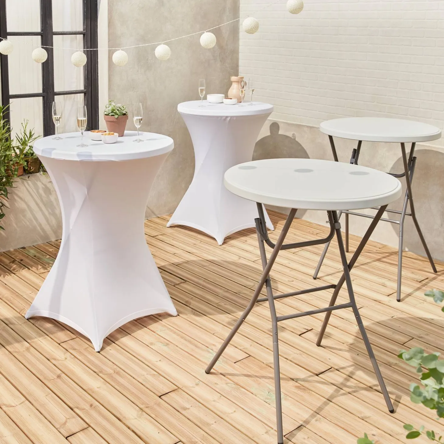 2er Set Party Stehtische + 2 Hussen