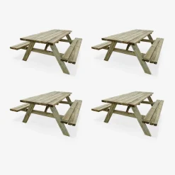 4er Set Picknicktisch 180 cm Holz, 6 Personen - PANCHINA