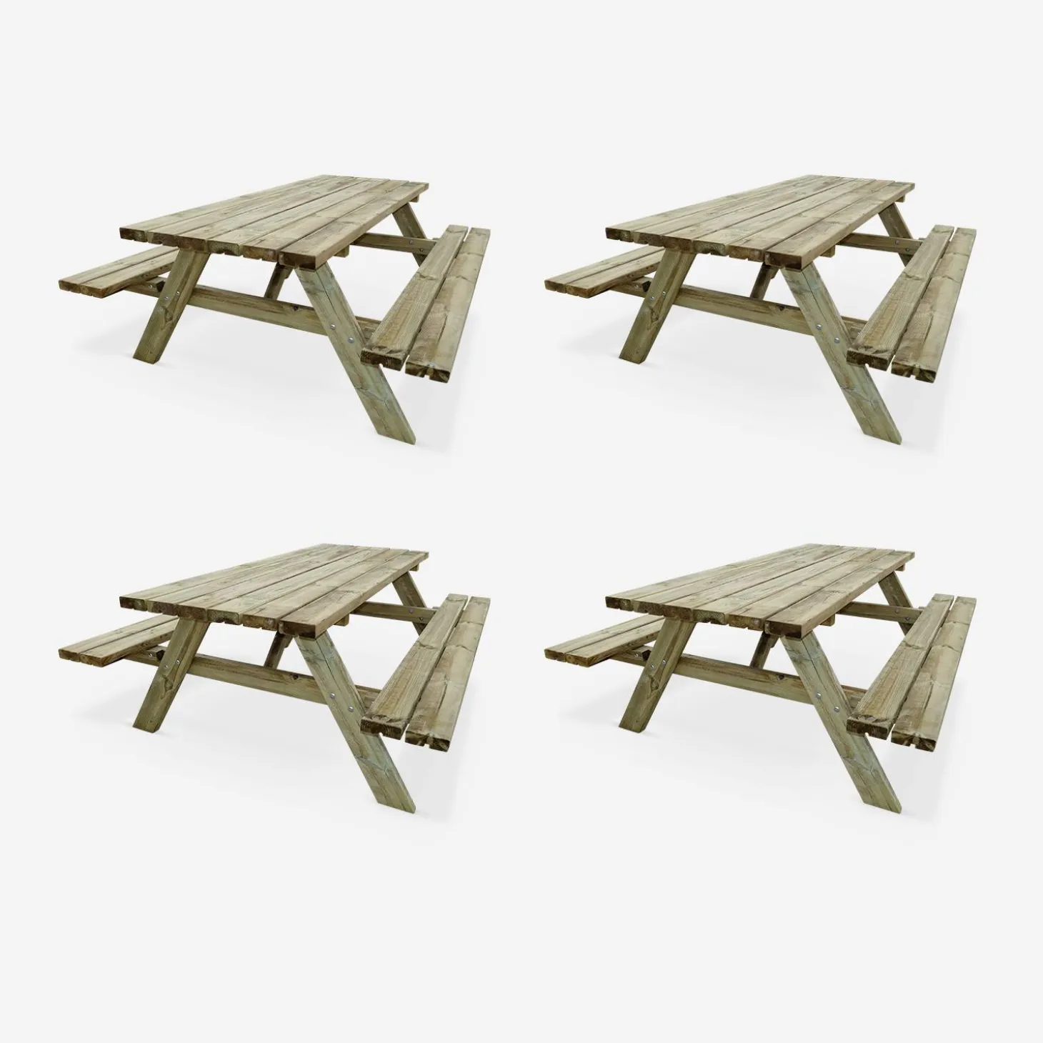 4er Set Picknicktisch 180 cm Holz, 6 Personen - PANCHINA
