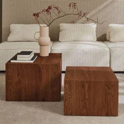 2er-Set quadratische Couchtische mit Holzoptik