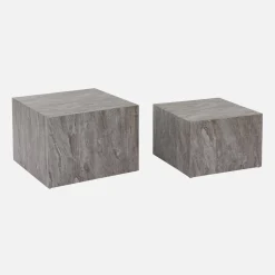 2er-Set quadratische Couchtische mit Marmorlook