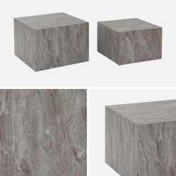 2er-Set quadratische Couchtische mit Marmorlook