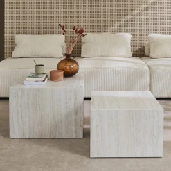 2er-Set quadratische Couchtische mit Marmorlook